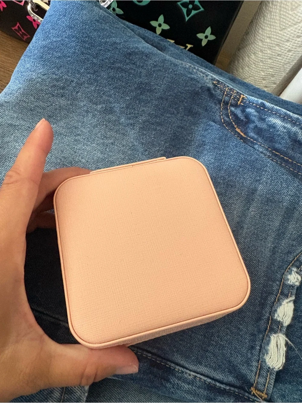Compact Pink Jewelry Travel Case with Mirror